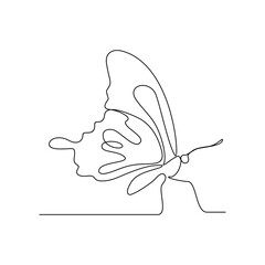 Wall Mural - One continuous line drawing of 
Butterflies are flying and will land on flowers vector illustration. Animal themes design concept in simple linear style. Beautiful animal with variance body colors.