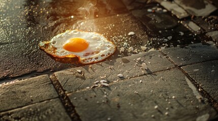 Wall Mural - sidewalk egg frying day background concept