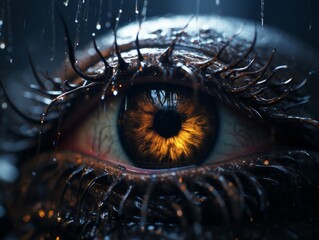 Sticker - a close up of an eye with rain drops on it