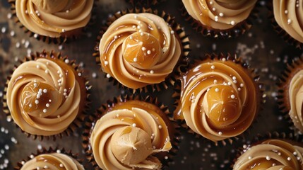 Poster - Bird s eye view of salted caramel cupcakes