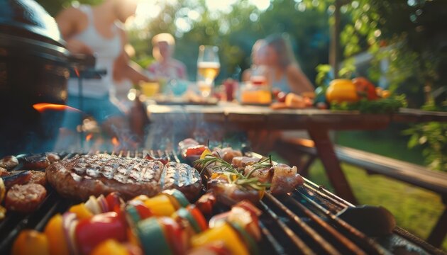 summer bbq food party grilling meat on weekend afternoon happy gathering with friends and family outdoor cooking lifestyle photography
