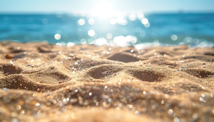 Wall Mural - sunny day at sandy beach with bokeh background summer vacation concept