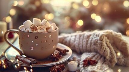 Poster - Winter Beverage Warm cocoa with marshmallows and cinnamon cozy Festive season greetings