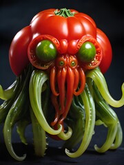 Wall Mural - close up of fresh and alien octopus with tomato