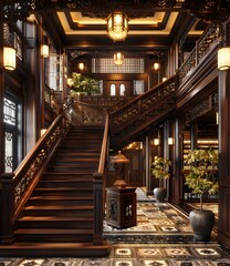 Traditional Chinese Style Interior Design Staircase