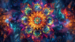 © Muhammad Irfan - psychedelic background with a detailed mandala pattern in vibrant colors, radiating mystical energy and intricate design