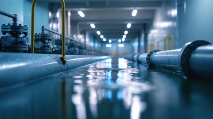 Wall Mural - Water Management Facility Interior with Reflective Surfaces in Industrial Lighting