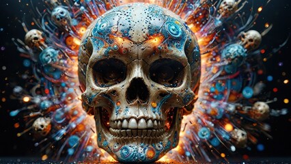 Wall Mural - Skull with Colorful Explosion.