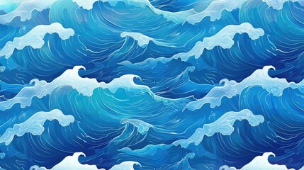 Seamless pattern of beautiful blue ocean waves