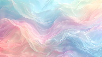 A soft pastel rainbow gradient background with swirling wavy lines, creating an ethereal and dreamy atmosphere. The colors range from light pink to sky blue.