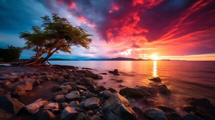 Wall Mural - Vibrant saturated stormy landscape at Knickercane Island Park