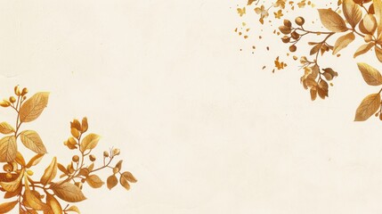 Wall Mural - Vintage-inspired botanical illustration with golden leaves and berries on a textured parchment background for a classic look