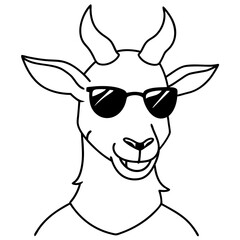 Wall Mural - Goat head wear eye sunglass line art vector silhouette illustration
