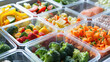 © redflower - Freezer Shelves Stocked with Frozen Meat and Packed Lunch Boxes