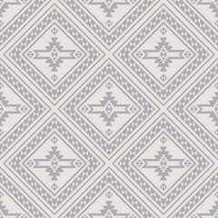 Wall Mural - Monochrome grey aztec tile pattern. Vector aztec southwestern geometric square seamless pattern. African geometric peel and stick stencil wall. Native American pattern use for home decoration element.
