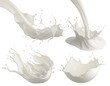 © Anusorn - Set of Milk splash and pouring 3d illustration.