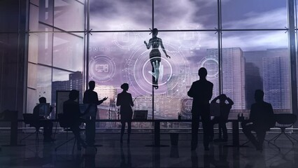 Wall Mural - artificial intelligence leads a presentation in a company.
