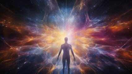 silhouette of a person surrounded by a cosmic aura