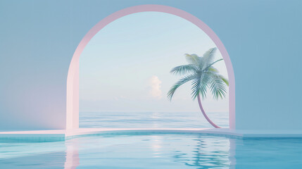 Wall Mural - A blue archway with a palm tree in front of it