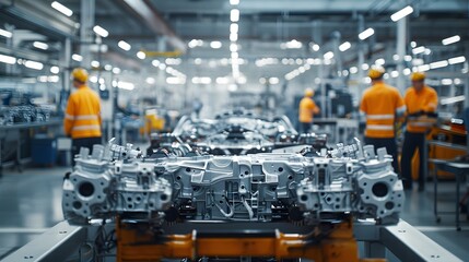 Wall Mural - Car Chassis Assembly Line in a Modern Factory