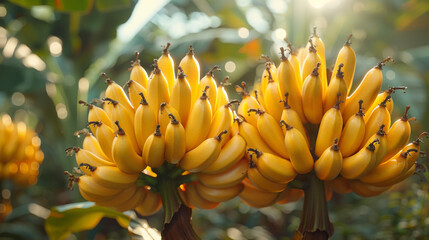 Canvas Print - Organic yellow bananas, ripe and abundant. Freshness and nutrition in a full frame capture