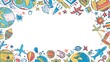 © Chanakan - Whimsical Doodle Page Print Border Design with Blank Space for Mockup Background Featuring Global Symbols and Playful Patterns