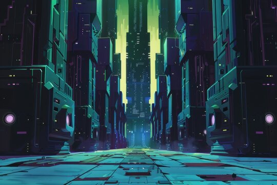 Futuristic Cityscape with Glowing Lights