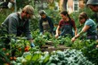 © AIPhoto - Community Garden with Diverse Group of People Working Together in Urban Setting, Growing Vegetables and Herbs