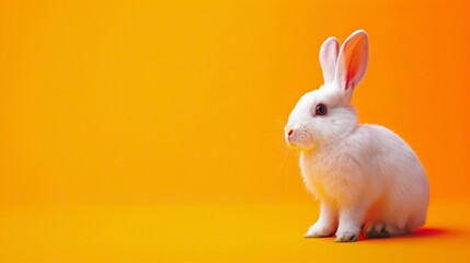 Wall Mural - White easter rabbit on orange background