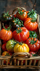 Poster - A basket full of tomatoes of various colors
