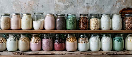 Wall Mural - A shelf full of jars with various food items in them