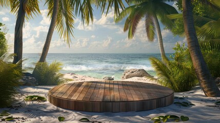 Wall Mural - Tropical Retreat: Wooden Pedestal with Palm Trees