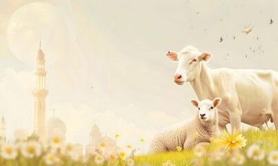 Wall Mural - eid al adha animal cow and sheep background