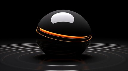 Sticker - Glossy Black Sphere with Glowing Orange Stripe on Concentric Circles