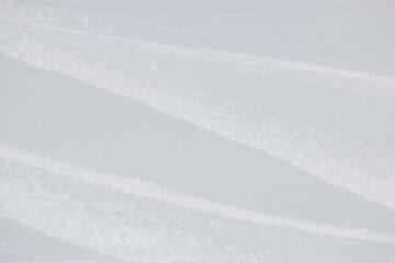 Wall Mural - snowboard track in fresh white winter powder snow abstract background