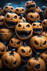 Canvas Print - a group of halloween pumpkins on a dark background