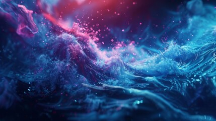 Wall Mural - Abstract background with blue and pink hues illustrating vibrant waves and particles