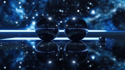 Wall Mural - abstract blue and black digital planet connected by glowing lines and floated in dark space. concept