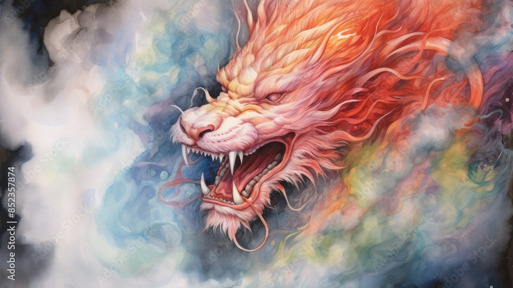 Watercolor painting picture of colored smoke converges into the ...