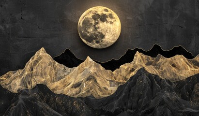 Wall Mural - Painting of a luxurious black and gold mountain landscape, stunning visual, scenic