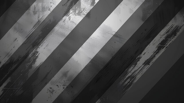 Abstract grunge background with diagonal stripes in black and white. Dark metal texture with grainy noise effect. Modern design template for banner, poster or cover