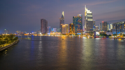 Wall Mural - April 13, 2024: panoramic view of Ho Chi Minh City, Vietnam in the evening