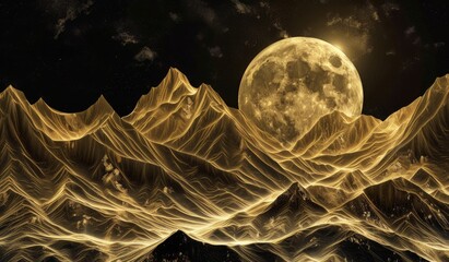 Wall Mural - painting of a luxurious black and gold mountain landscape, stunning visual, scenic