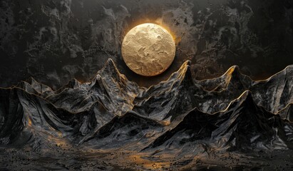 Wall Mural - painting of a luxurious black and gold mountain landscape, stunning visual, scenic