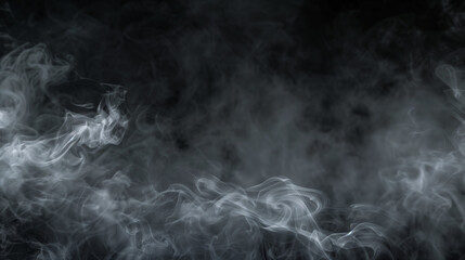 Grey flowing smoke on black background with copy space for text