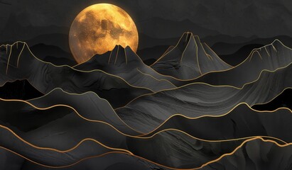 Wall Mural - painting of a luxurious black and gold mountain landscape, stunning visual, scenic