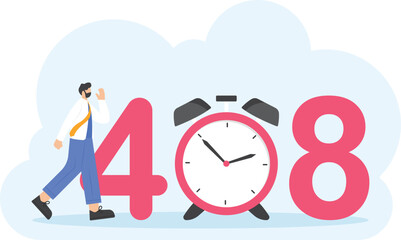 Error code 408 Request Timeout. The server disconnects the connection request because it takes too long. A visitor gets a 408 error message on a web page because of a network problem. illustration

