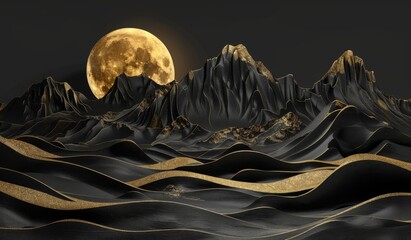 Wall Mural - painting of a luxurious black and gold mountain landscape, stunning visual, scenic