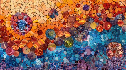 Vivid mosaic design for fabric tiles and art