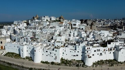 Wall Mural - Aerial 4K footage of the white hill town of Ostuni, in the Apulia region of  southern Italy